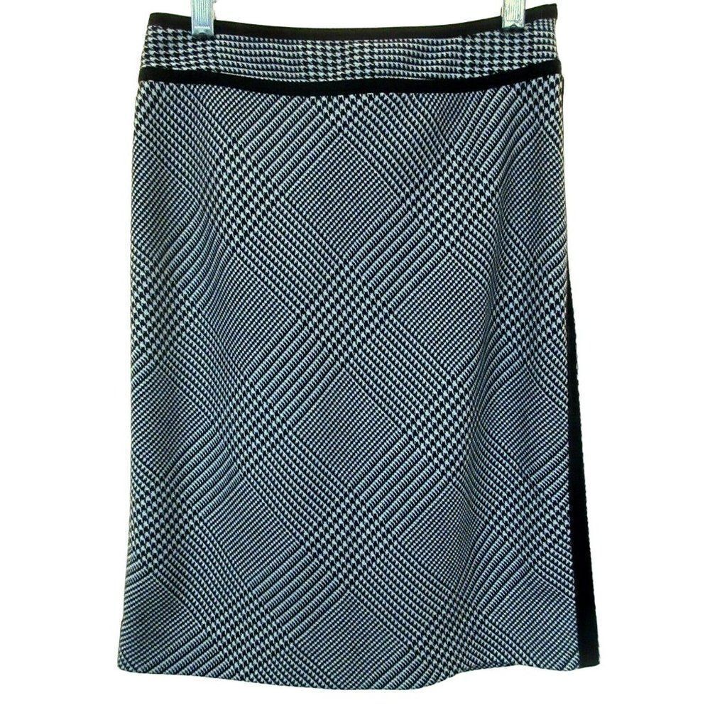 White House Black Market Herringbone Lined Straight Skirt Sz 00 Black White